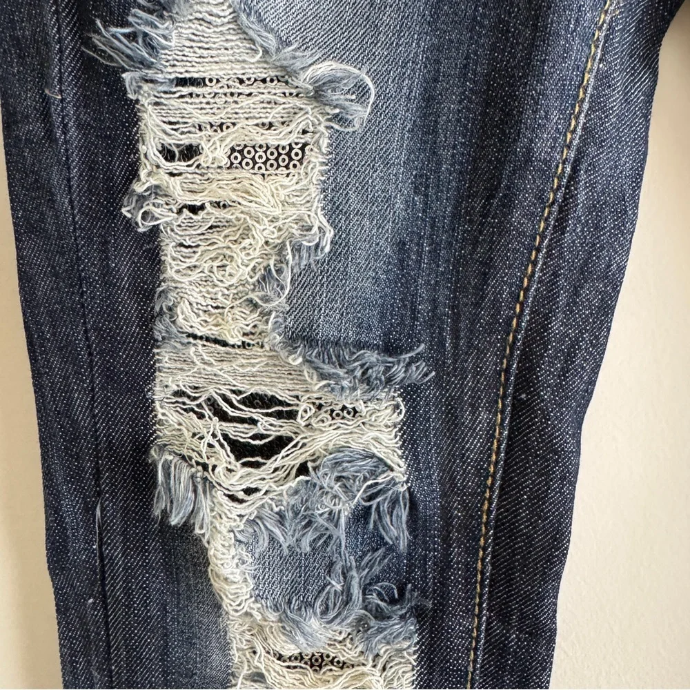 Vintage Machine Distressed Sequin Skinny Jeans Dark Wash Size 27 Women’s Jeans - Picture 8 of 8